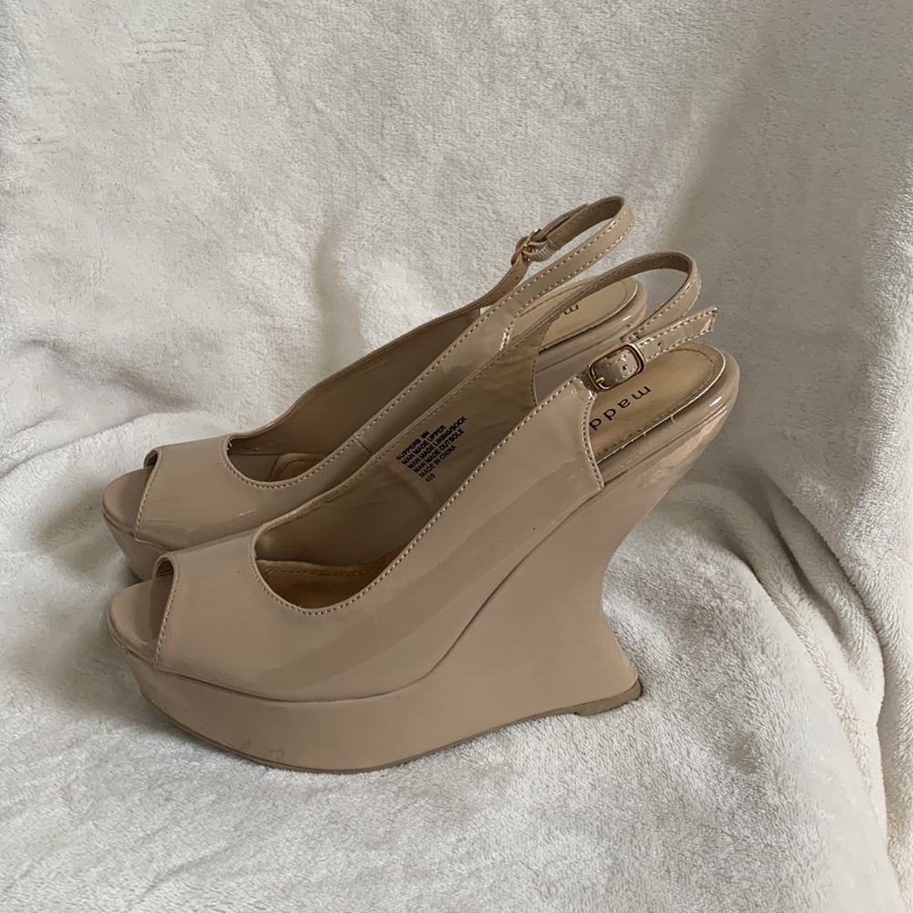 Madden Girl “Supperb” Slingback Wedge Peep Toe Heels